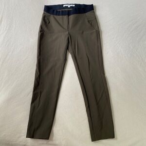VERONICA BEARD Grosgrain-trimmed stretch-scuba leggings Army Green Stretch 8 M